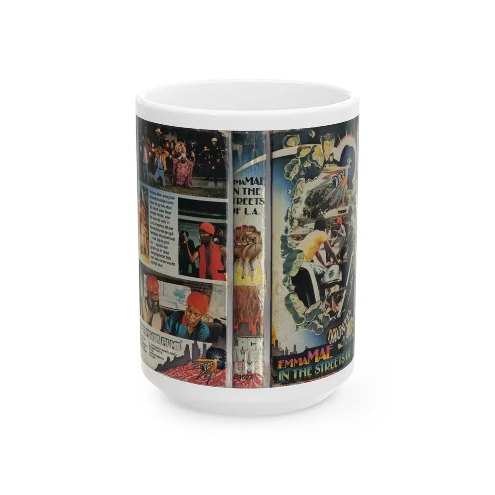 EMMA MAE IN THE STREETS OF LA (VHS COVER) - White Coffee Mug-15oz-Go Mug Yourself