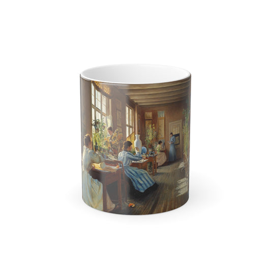 Emma Meyer (1859-1921) Women Decorating Porcelain at Den Kgl Porcelansfabrik - Color Changing Mug 11oz-11oz-Go Mug Yourself