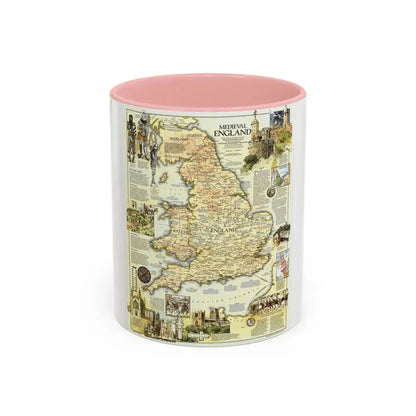 England - Medieval (1979) (Map) Accent Coffee Mug 11oz Pink - Go Mug Yourself