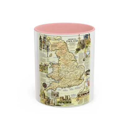 England - Medieval (1979) (Map) Accent Coffee Mug 11oz Pink - Go Mug Yourself