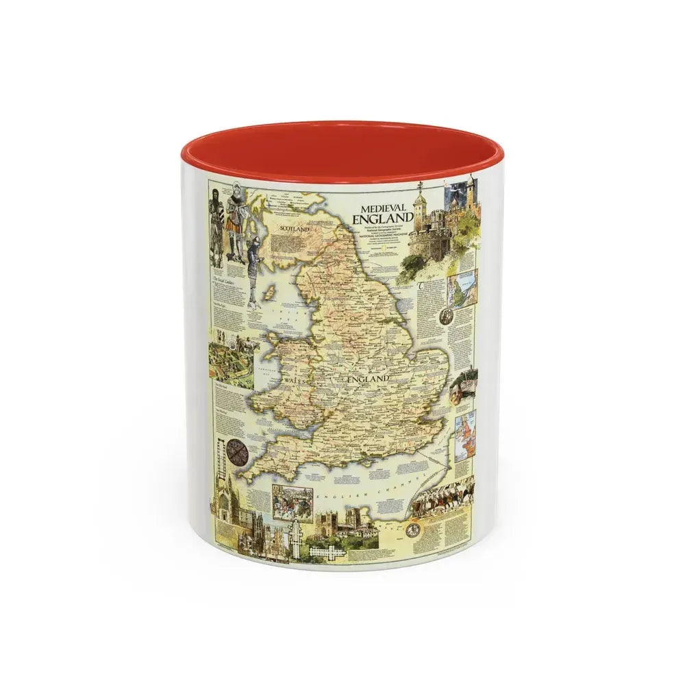 England - Medieval (1979) (Map) Accent Coffee Mug 11oz Red - Go Mug Yourself