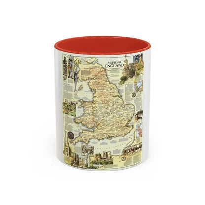 England - Medieval (1979) (Map) Accent Coffee Mug 11oz Red - Go Mug Yourself