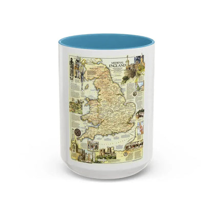 England - Medieval (1979) (Map) Accent Coffee Mug 15oz Light Blue - Go Mug Yourself