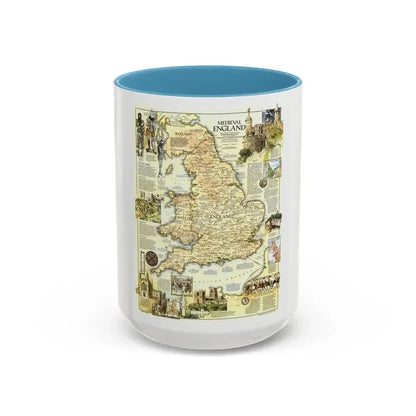 England - Medieval (1979) (Map) Accent Coffee Mug 15oz Light Blue - Go Mug Yourself