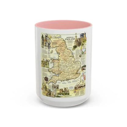 England - Medieval (1979) (Map) Accent Coffee Mug 15oz Pink - Go Mug Yourself