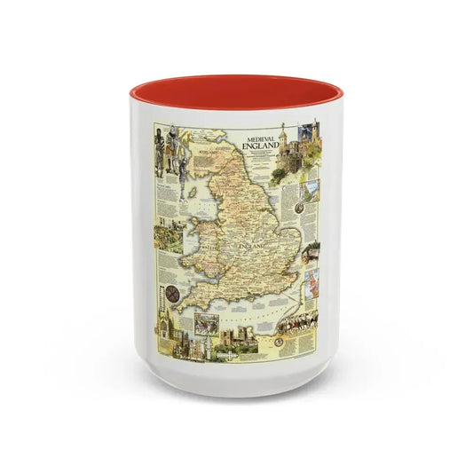 England - Medieval (1979) (Map) Accent Coffee Mug 15oz Red - Go Mug Yourself