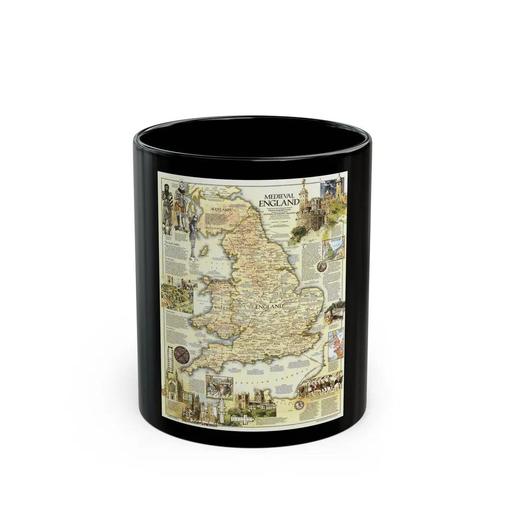 England - Medieval (1979) (Map) Black Coffee Mug-11oz-Go Mug Yourself