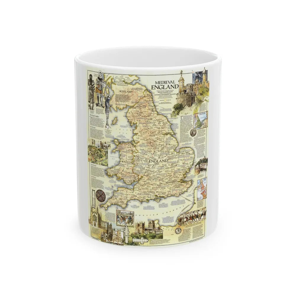 England - Medieval (1979) (Map) White Coffee Mug-11oz-Go Mug Yourself