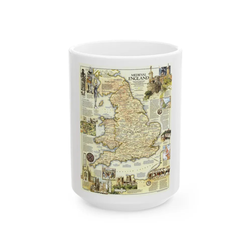 England - Medieval (1979) (Map) White Coffee Mug-15oz-Go Mug Yourself