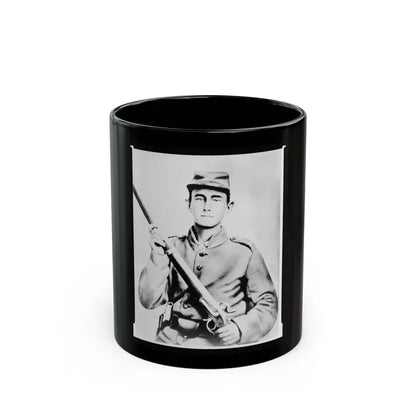 Enoch Hooper Cook, Jr., Pvt, Co. H. 38th Alabama Infantry, C.S.A., Half-Length Portrait, Facing Front Holding Rifle (U.S. Civil War) Black Coffee Mug 11oz - Go Mug Yourself