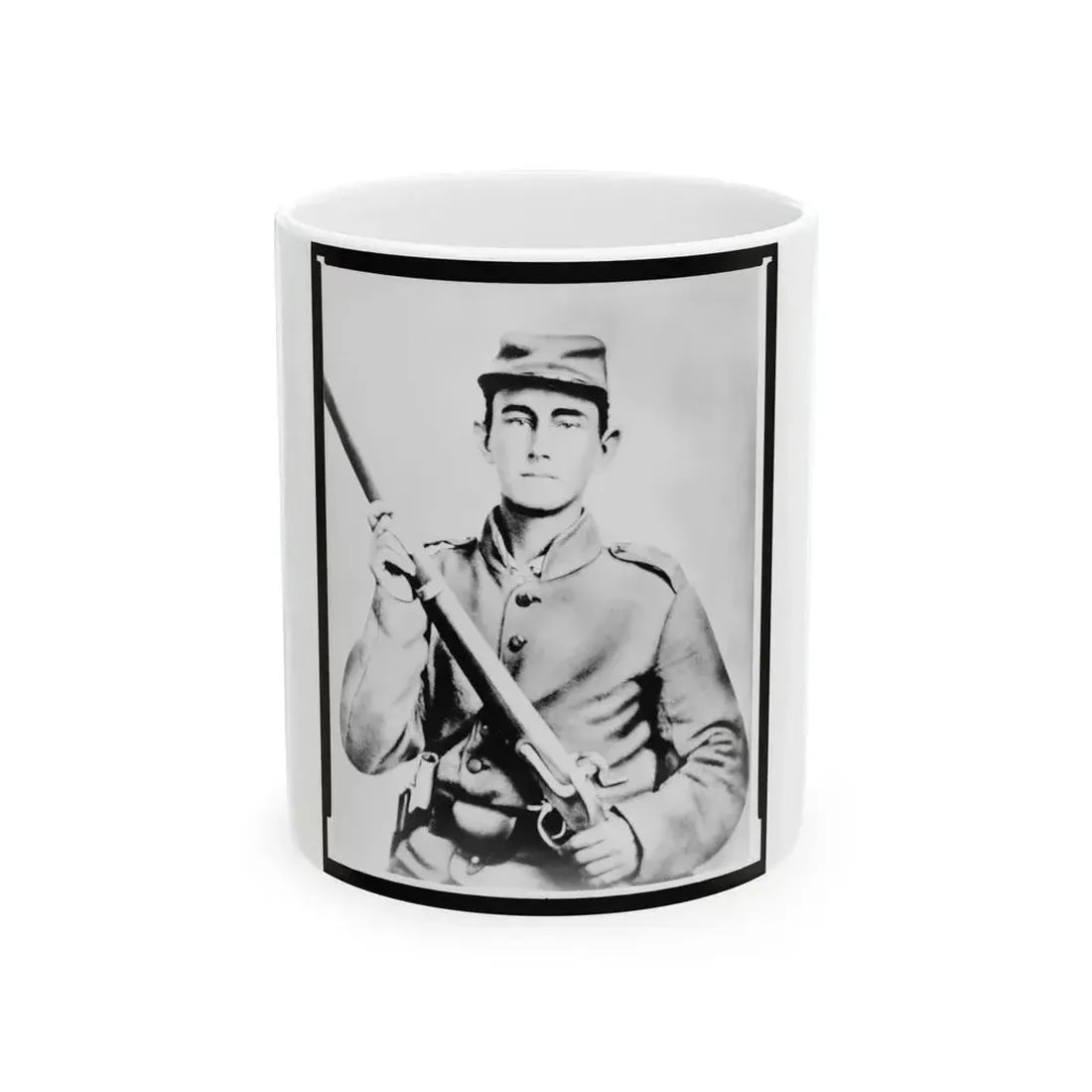 Enoch Hooper Cook, Jr., Pvt, Co. H. 38th Alabama Infantry, C.S.A., Half-Length Portrait, Facing Front Holding Rifle (U.S. Civil War) White Coffee Mug 11oz - Go Mug Yourself