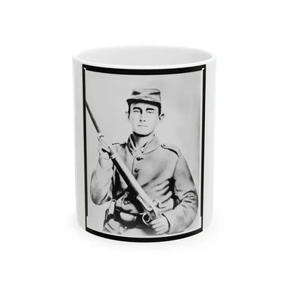 Enoch Hooper Cook, Jr., Pvt, Co. H. 38th Alabama Infantry, C.S.A., Half-Length Portrait, Facing Front Holding Rifle (U.S. Civil War) White Coffee Mug 11oz - Go Mug Yourself