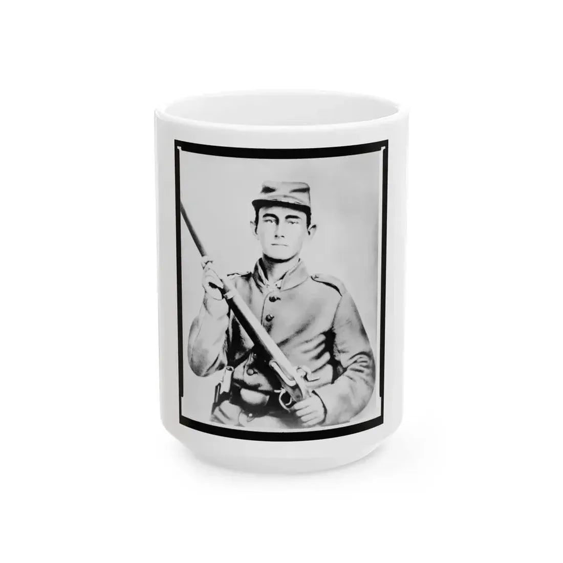 Enoch Hooper Cook, Jr., Pvt, Co. H. 38th Alabama Infantry, C.S.A., Half-Length Portrait, Facing Front Holding Rifle (U.S. Civil War) White Coffee Mug 15oz - Go Mug Yourself