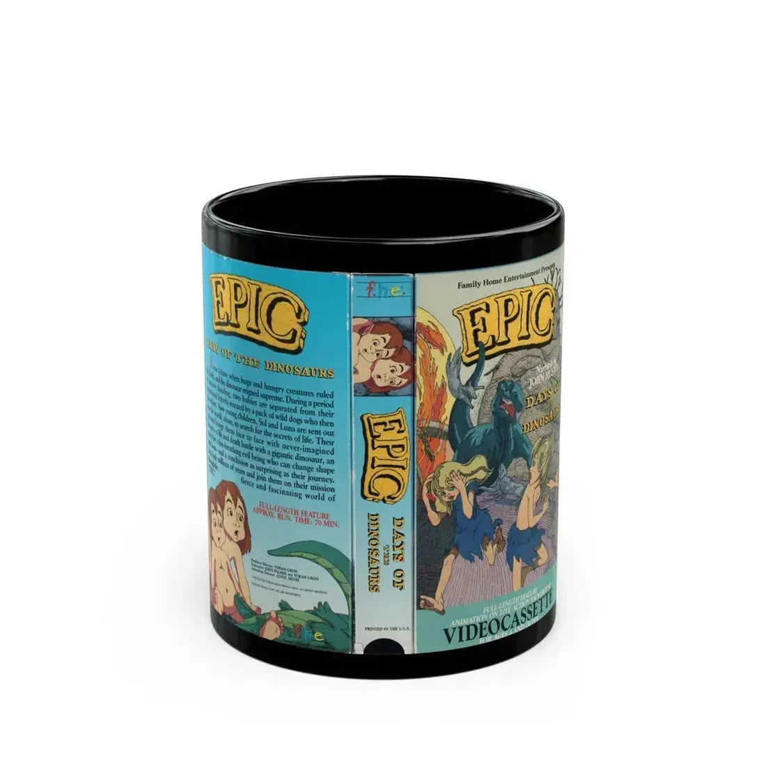 EPIC DAYS OF THE DINOSAURS (VHS COVER) - Black Coffee Mug 11oz - Go Mug Yourself