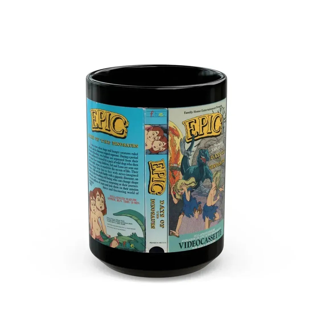 EPIC DAYS OF THE DINOSAURS (VHS COVER) - Black Coffee Mug 15oz - Go Mug Yourself