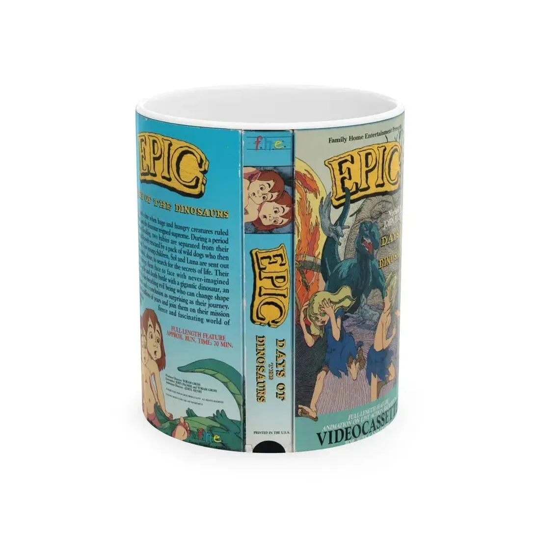 EPIC DAYS OF THE DINOSAURS (VHS COVER) - White Coffee Mug 11oz - Go Mug Yourself