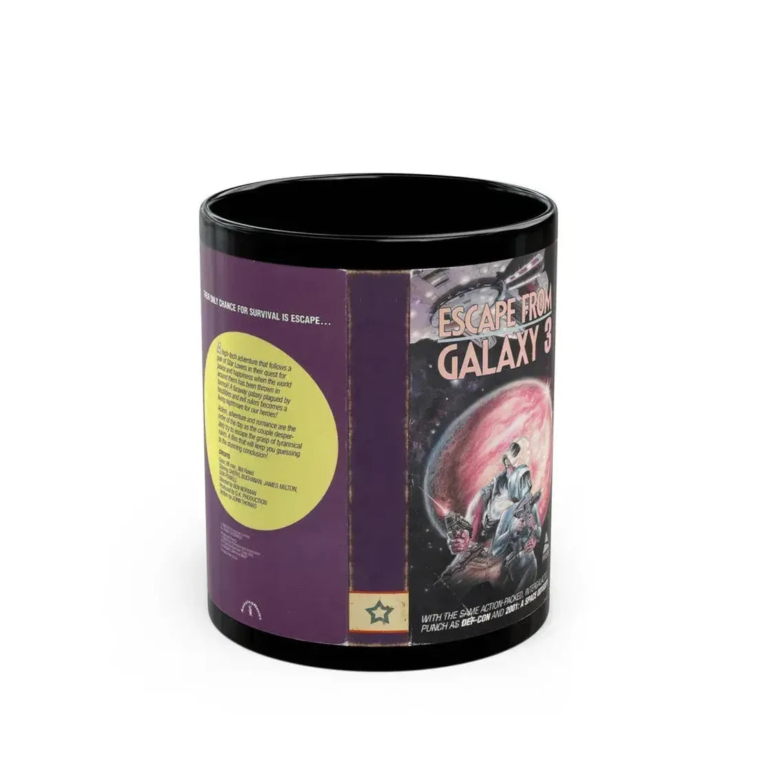 ESCAPE FROM GALAXY 3 (VHS COVER) - Black Coffee Mug 11oz - Go Mug Yourself