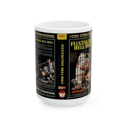 ESCAPE FROM HELL HOLE VIDEO INTERNATIONAL (VHS COVER) - White Coffee Mug 15oz - Go Mug Yourself