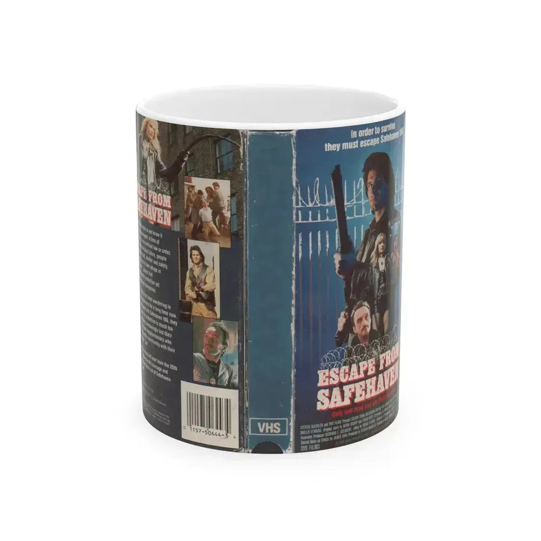 ESCAPE FROM SAFEHAVEN (VHS COVER) - White Coffee Mug 11oz - Go Mug Yourself
