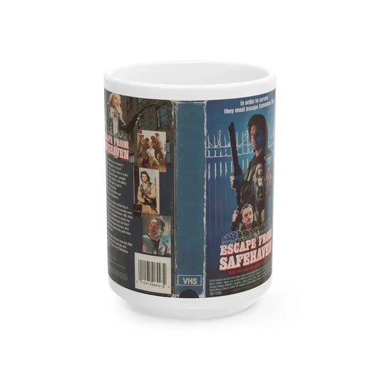 ESCAPE FROM SAFEHAVEN (VHS COVER) - White Coffee Mug 15oz - Go Mug Yourself