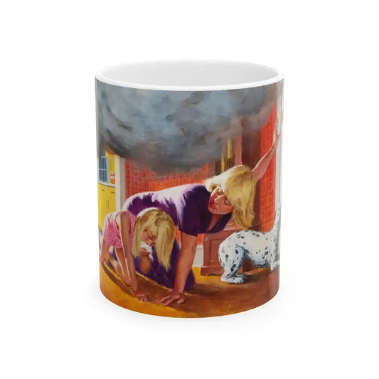 Escaping the Fire, NFPA advertisement - White Coffee Mug 11oz - Go Mug Yourself