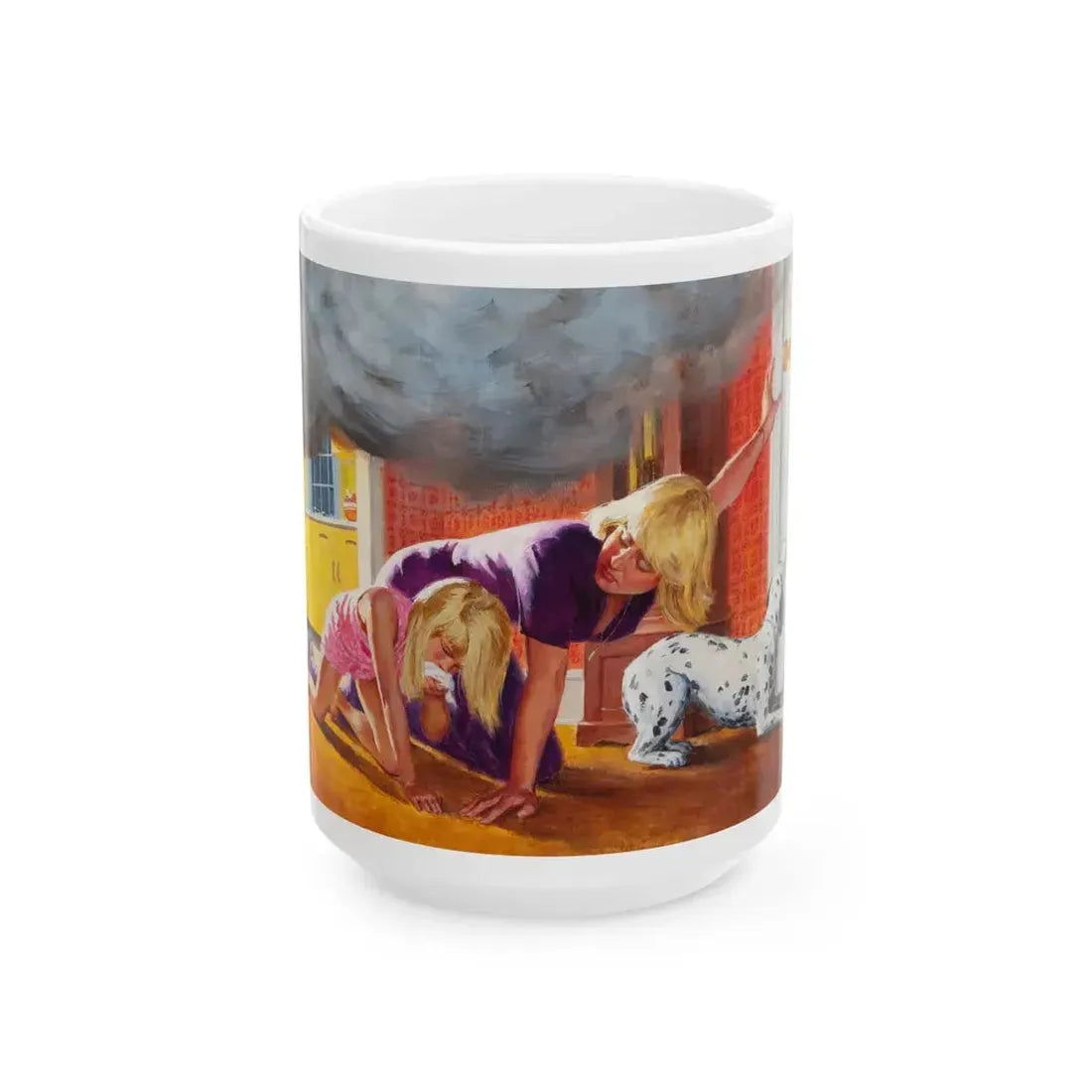 Escaping the Fire, NFPA advertisement - White Coffee Mug 15oz - Go Mug Yourself