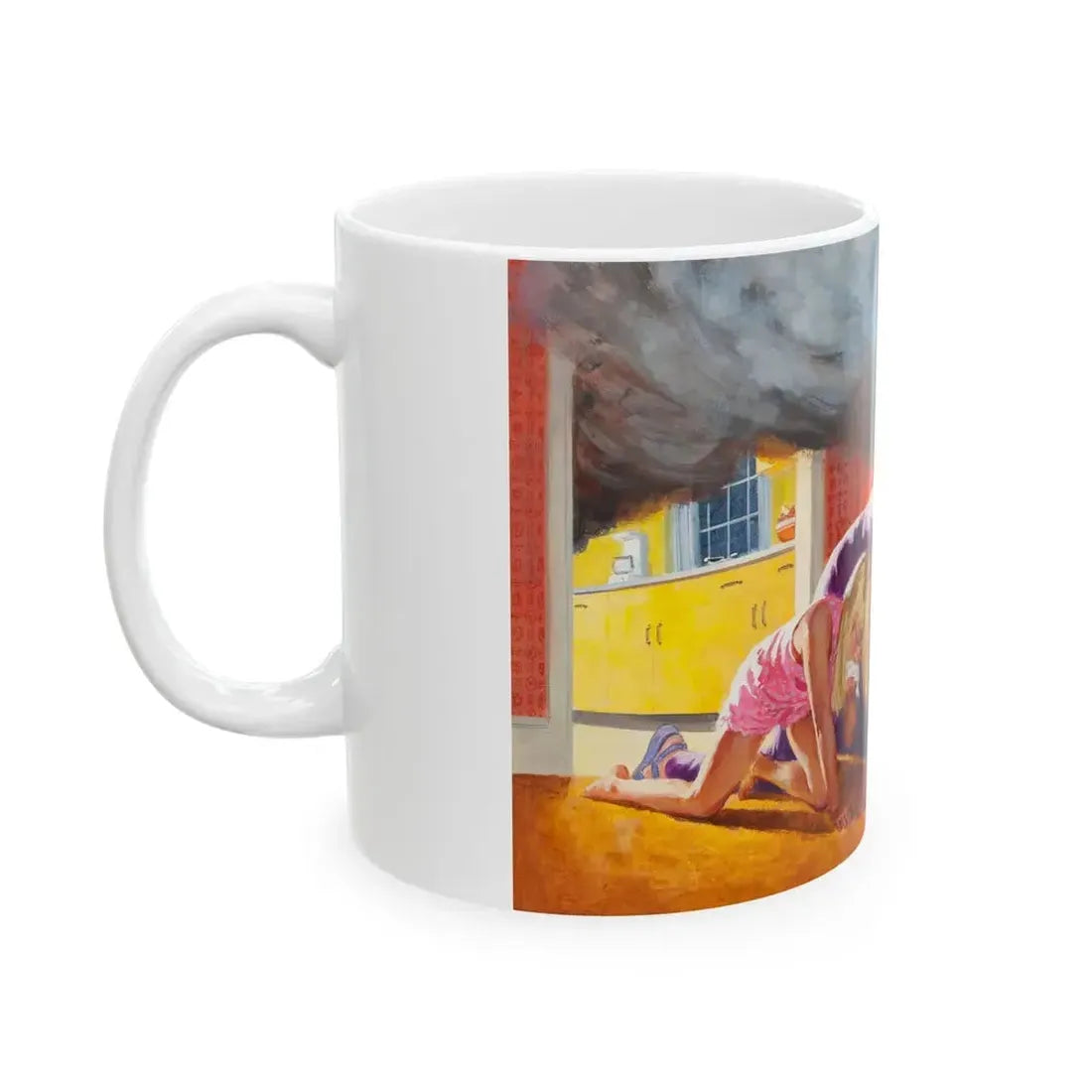 Escaping the Fire, NFPA advertisement - White Coffee Mug - Go Mug Yourself