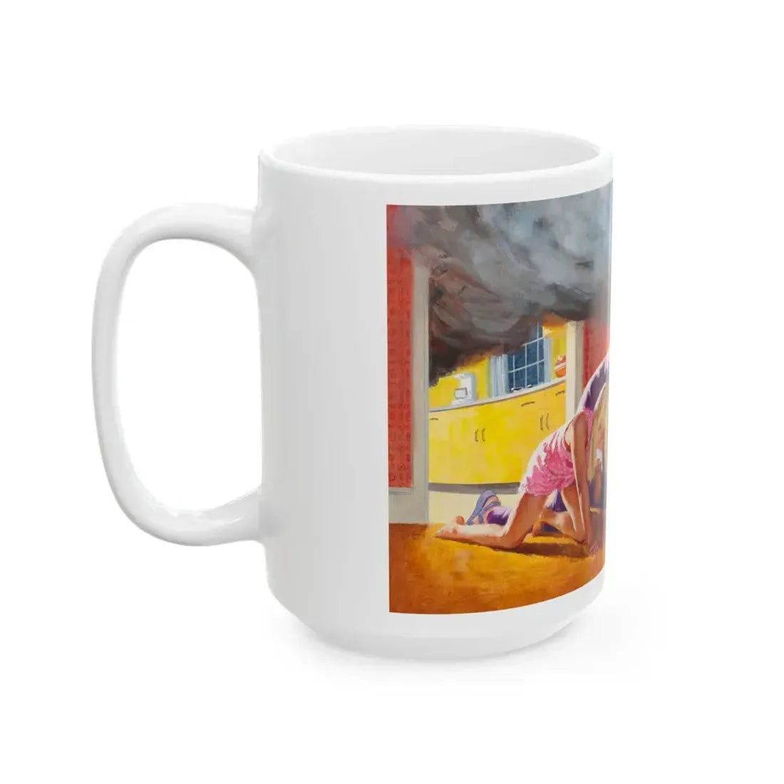Escaping the Fire, NFPA advertisement - White Coffee Mug - Go Mug Yourself