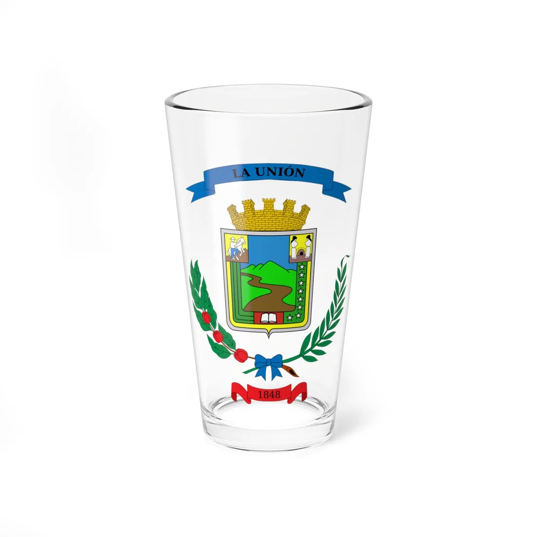 Escudo Cantón La Unión Cartago Costa Rica (Costa Rica) (Coat of Arms) Pint Glass 16oz 16oz - Go Mug Yourself