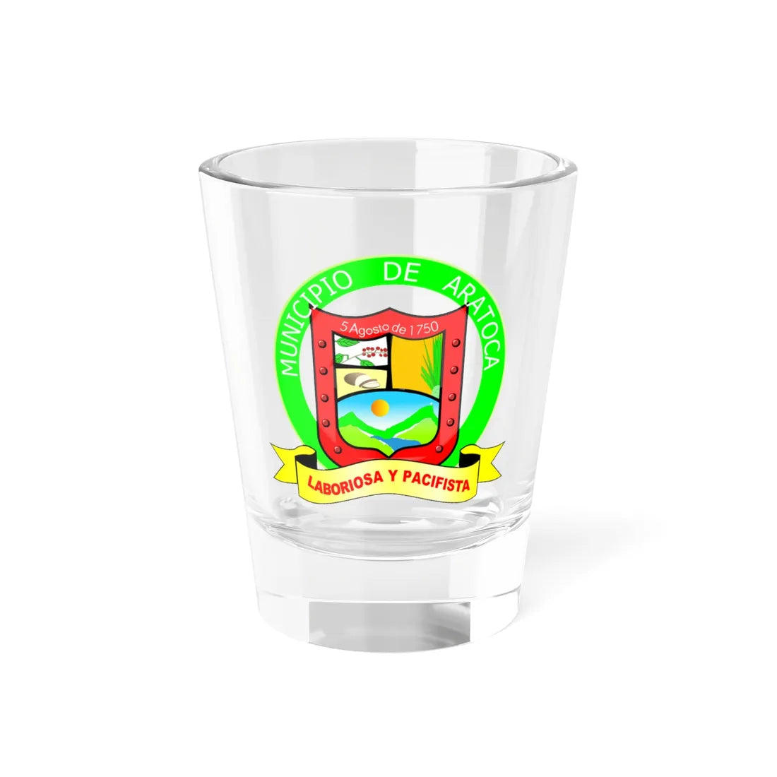 Escudo de Aratoca (Colombia) (Coat of Arms) Shot Glass 1.5oz 1.5oz - Go Mug Yourself