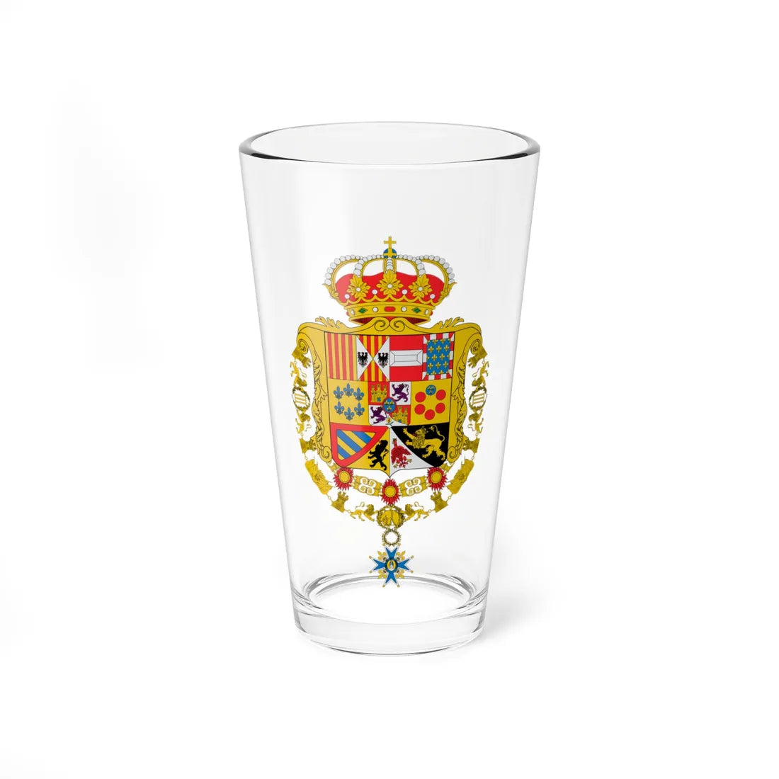 Escudo de armas de Carlos III de España Toisón y Gran Cruz (Spain) (Coat of Arms) Pint Glass 16oz 16oz - Go Mug Yourself