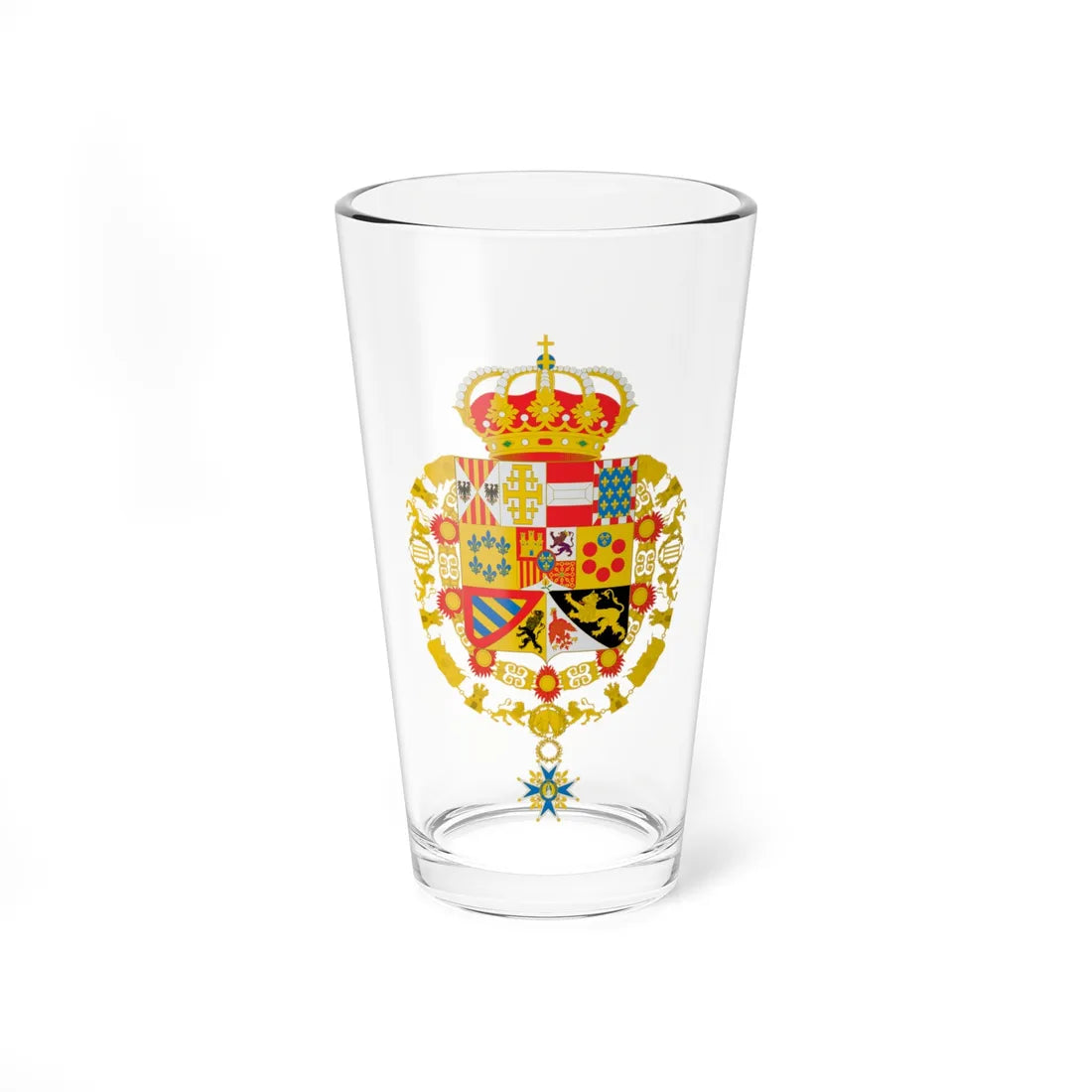 Escudo de Armas de Juan de Borbón con Toisón y Orden de Carlos III (Spain) (Coat of Arms) Pint Glass 16oz 16oz - Go Mug Yourself