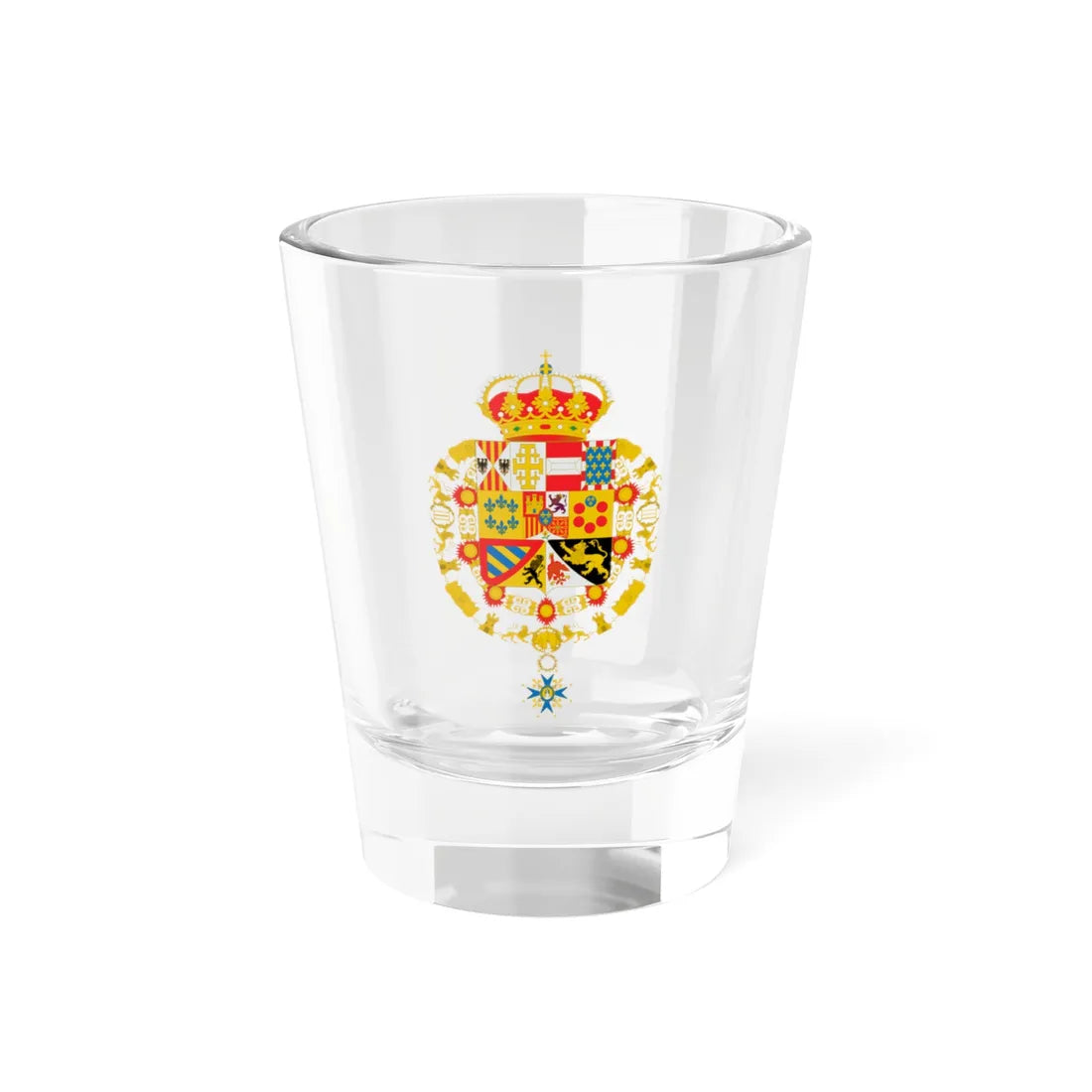 Escudo de Armas de Juan de Borbón con Toisón y Orden de Carlos III (Spain) (Coat of Arms) Shot Glass 1.5oz 1.5oz - Go Mug Yourself