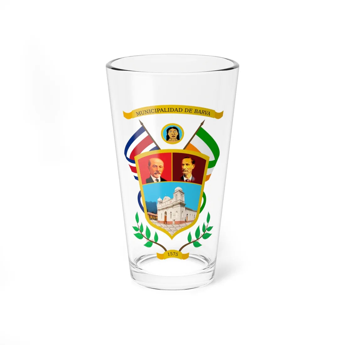 Escudo de Barva-Heredia (Costa Rica) (Coat of Arms) Pint Glass 16oz 16oz - Go Mug Yourself