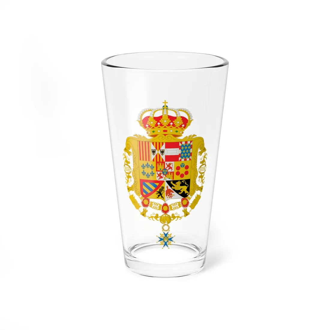 Escudo de Carlos III de España Toisón y su Orden variante leones de gules (Spain) (Coat of Arms) Pint Glass 16oz 16oz - Go Mug Yourself