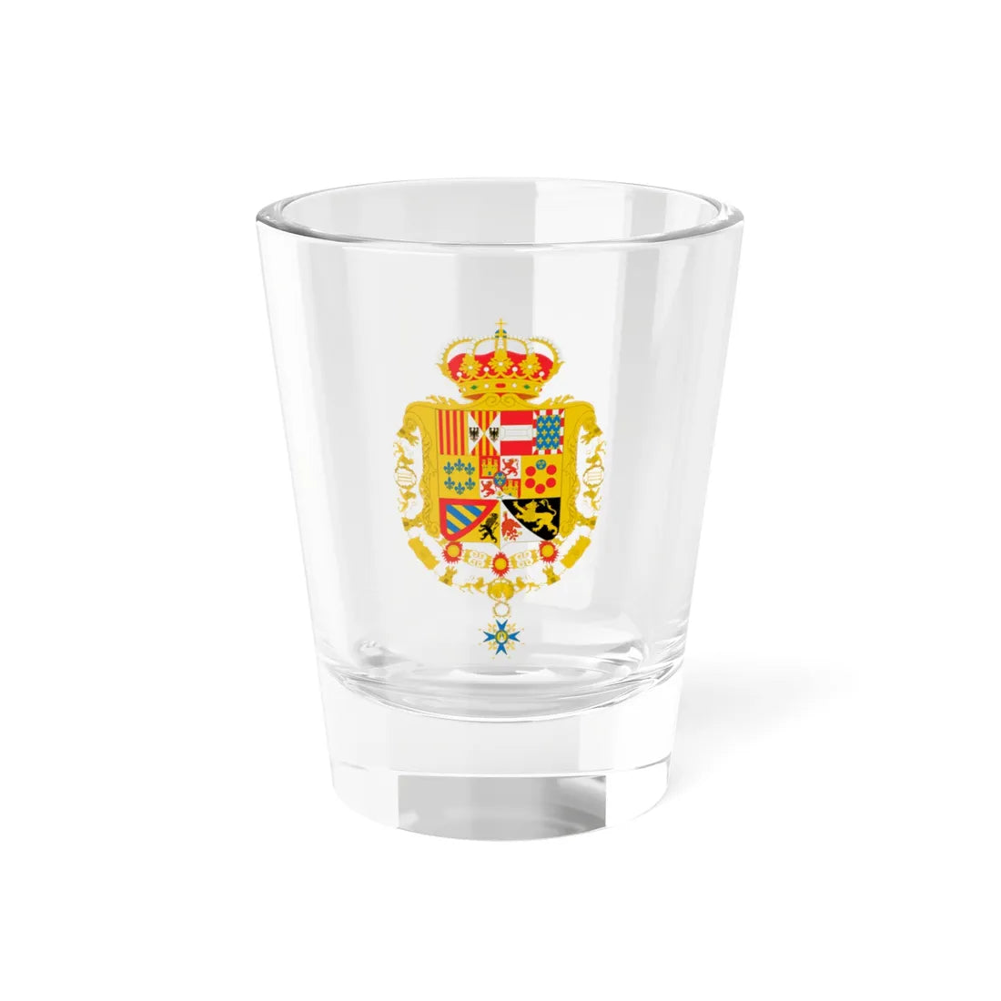Escudo de Carlos III de España Toisón y su Orden variante leones de gules (Spain) (Coat of Arms) Shot Glass 1.5oz 1.5oz - Go Mug Yourself