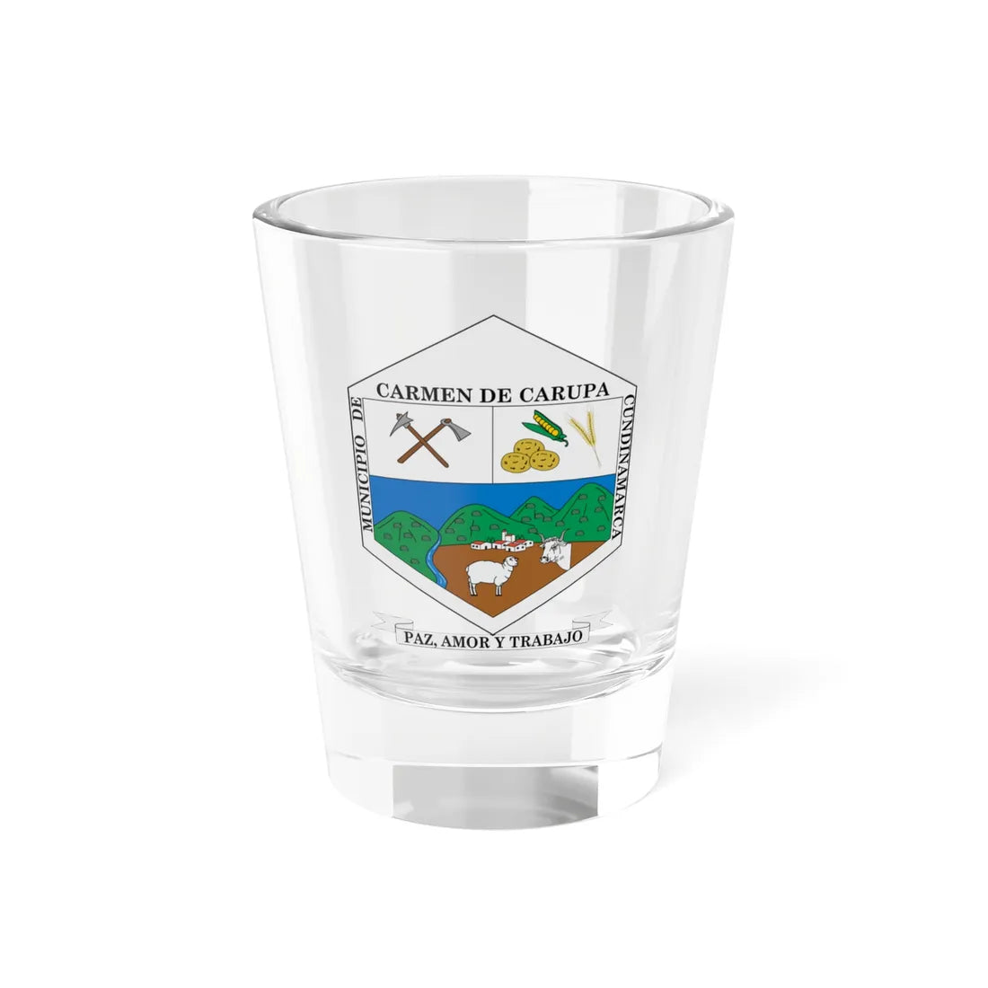 Escudo de Carmen de Carupa (Colombia) (Coat of Arms) Shot Glass 1.5oz 1.5oz - Go Mug Yourself