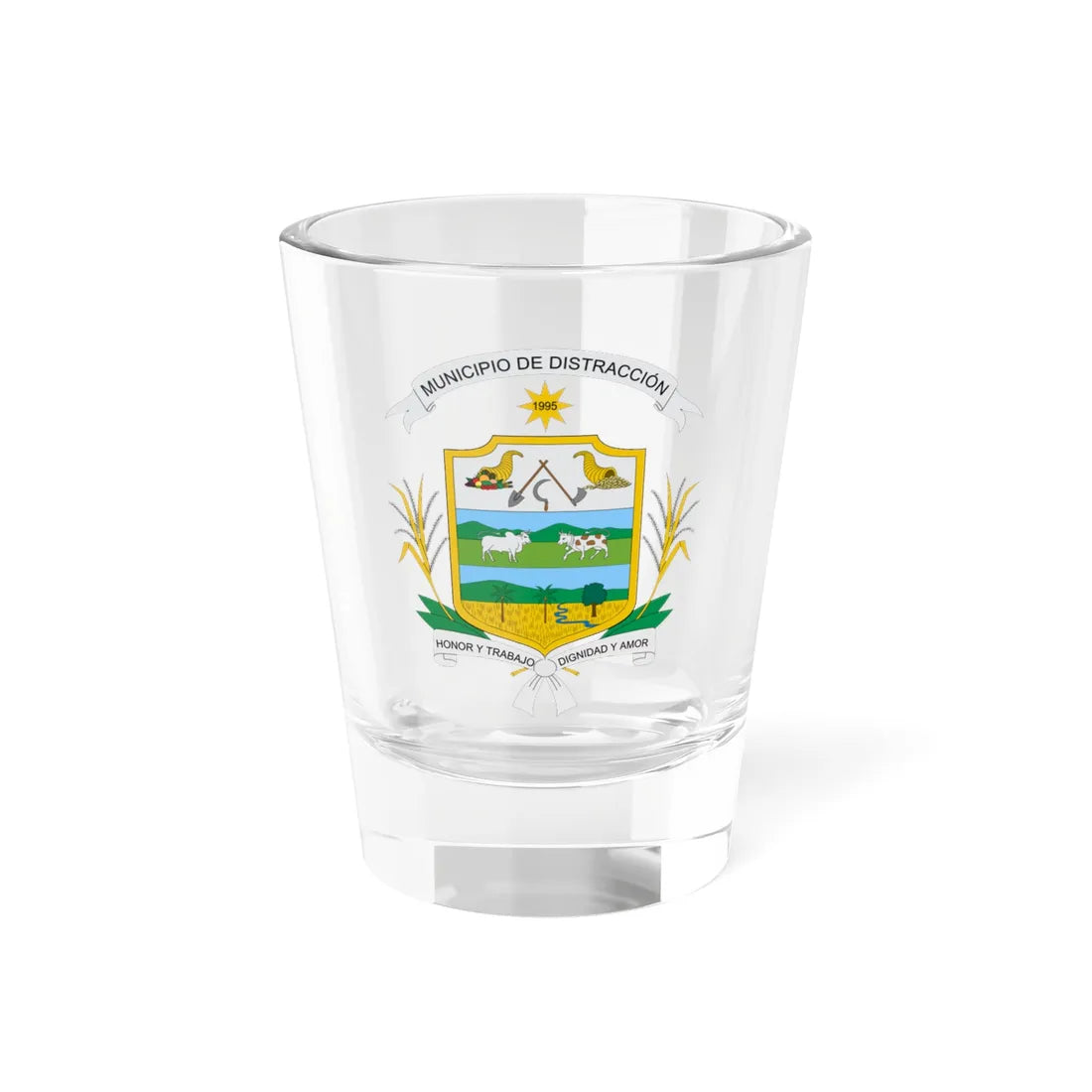 Escudo de Distracción La Guajira (Colombia) (Coat of Arms) Shot Glass 1.5oz 1.5oz - Go Mug Yourself