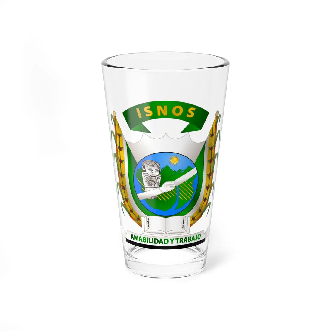 Escudo de Isnos Huila (Colombia) (Coat of Arms) Pint Glass 16oz 16oz - Go Mug Yourself