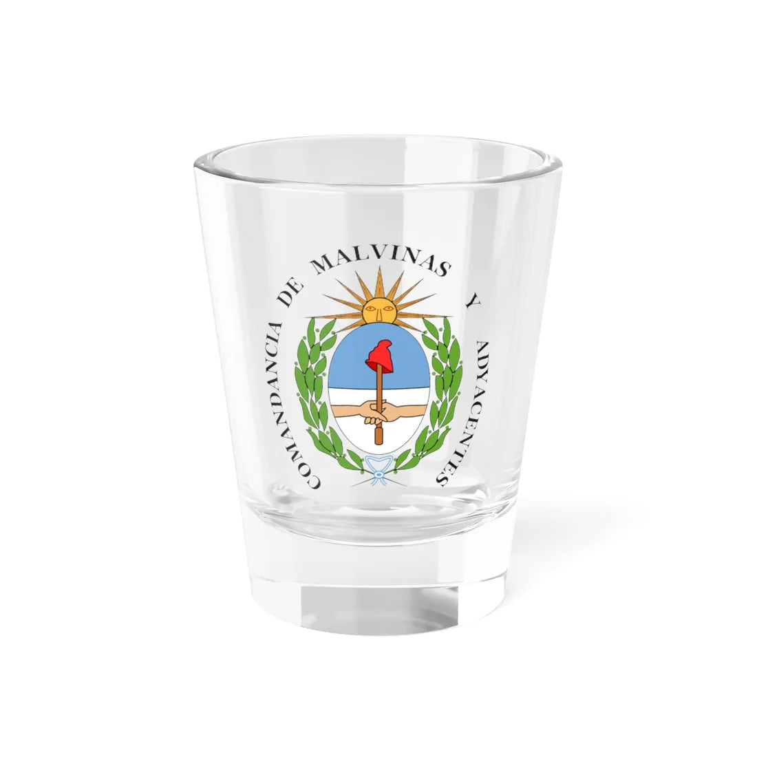 Escudo de la Comandancia de las Islas Malvinas y Adyacentes en el Cabo de Hornos (Argentina) (Coat of Arms) Shot Glass 1.5oz 1.5oz - Go Mug Yourself