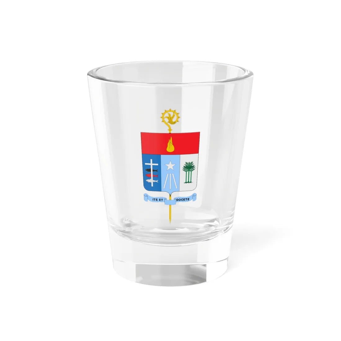 Escudo de la Diócesis de Buenaventura (Colombia) (Coat of Arms) Shot Glass 1.5oz 1.5oz - Go Mug Yourself