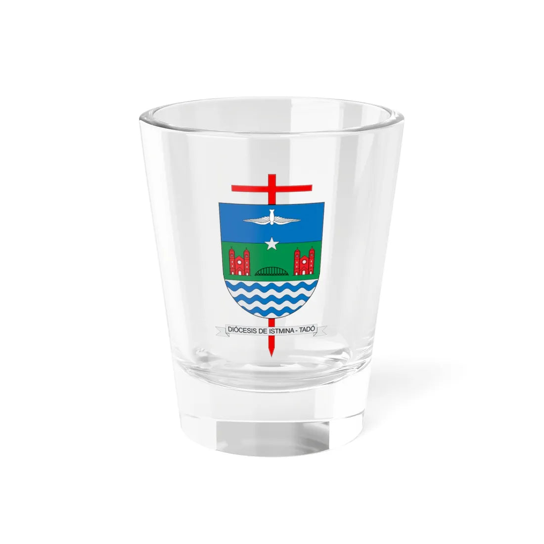 Escudo de la Diócesis de Istmina - Tadó (Colombia) (Coat of Arms) Shot Glass 1.5oz 1.5oz - Go Mug Yourself