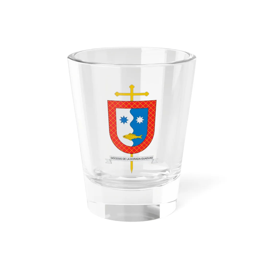 Escudo de la Diócesis de La Dorada-Guaduas (Colombia) (Coat of Arms) Shot Glass 1.5oz 1.5oz - Go Mug Yourself