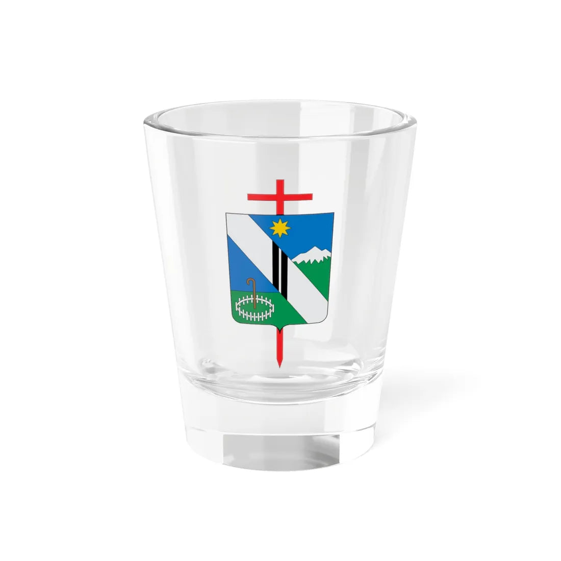 Escudo de la Diócesis de Neiva (Colombia) (Coat of Arms) Shot Glass 1.5oz 1.5oz - Go Mug Yourself