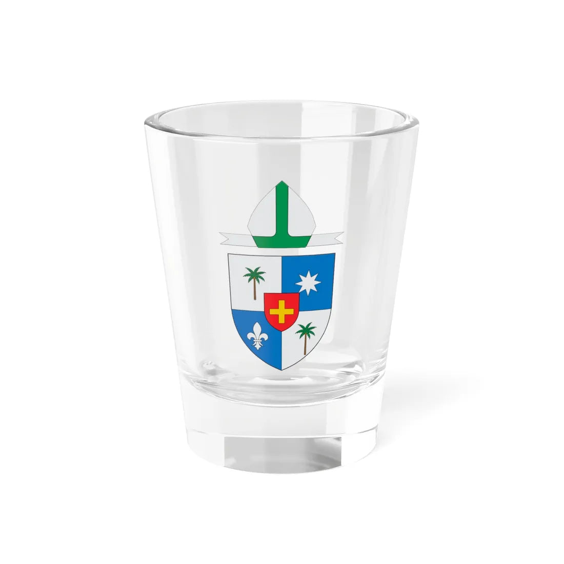 Escudo de la Diócesis de Palmira (Colombia) (Coat of Arms) Shot Glass 1.5oz 1.5oz - Go Mug Yourself