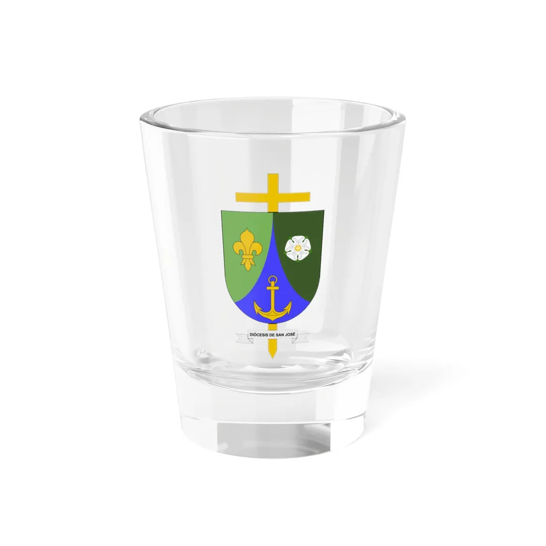 Escudo de la Diócesis de San José del Guaviare (Colombia) (Coat of Arms) Shot Glass 1.5oz 1.5oz - Go Mug Yourself