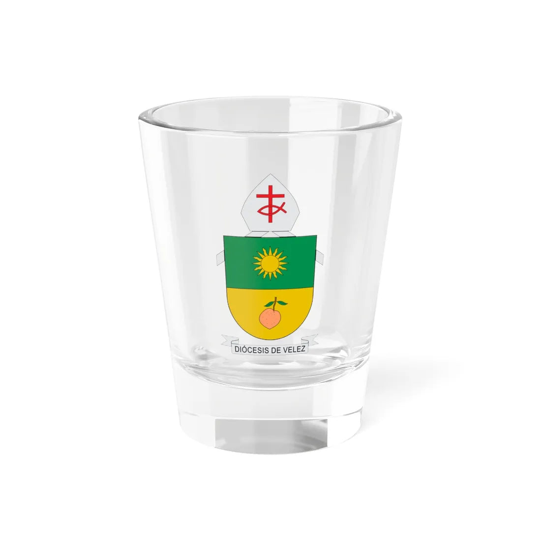 Escudo de la Diócesis de Vélez (Colombia) (Coat of Arms) Shot Glass 1.5oz 1.5oz - Go Mug Yourself