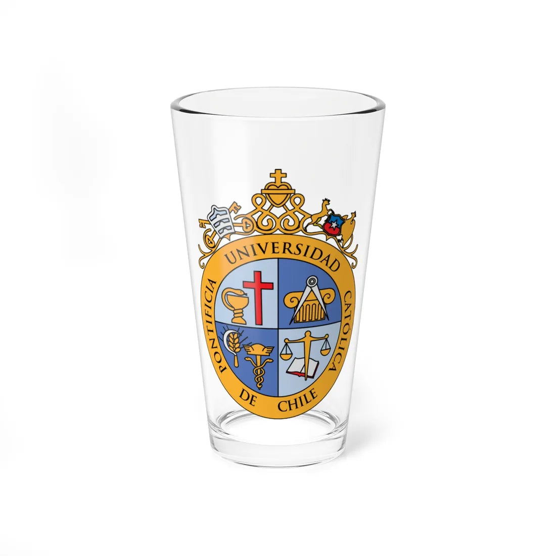 Escudo de la Pontificia Universidad Católica de Chile tradicional (Chile) (Coat of Arms) Pint Glass 16oz 16oz - Go Mug Yourself