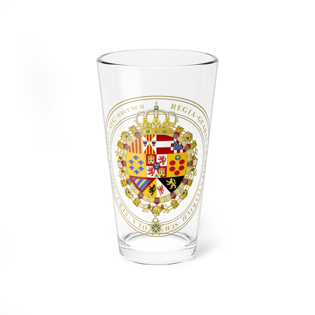 Escudo de la Real y Literaria Universidad de Guadalajara (Costa Rica) (Coat of Arms) Pint Glass 16oz 16oz - Go Mug Yourself