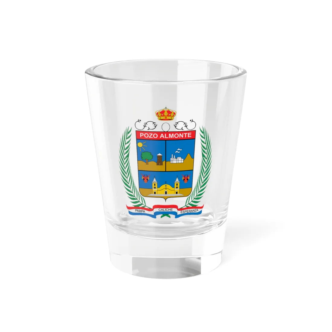 Escudo de Pozo Almonte (Chile) (Coat of Arms) Shot Glass 1.5oz 1.5oz - Go Mug Yourself